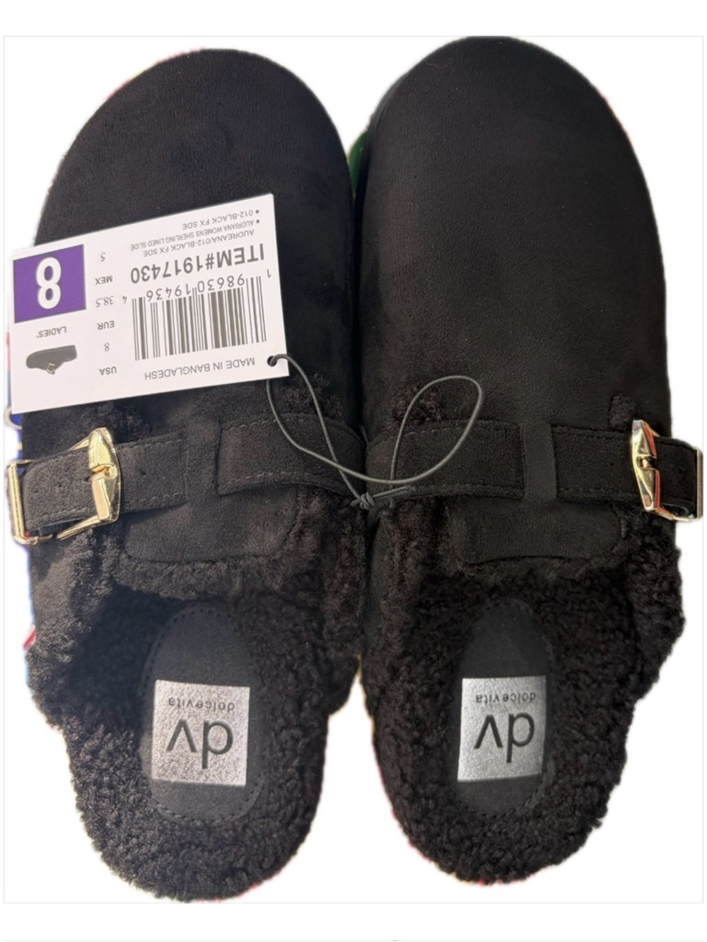 ❤️DV by Dolce Vita Black Faux-Shearling Slip-On Clogs with Buckle Size 8 New